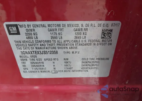 2018 Chevrolet Equinox Lt from USA, damaged, VIN 3GNAXTEX3JS512358